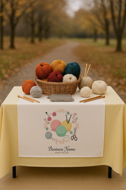 Custom Linen Table Runner with Logo, Craft Fair Display