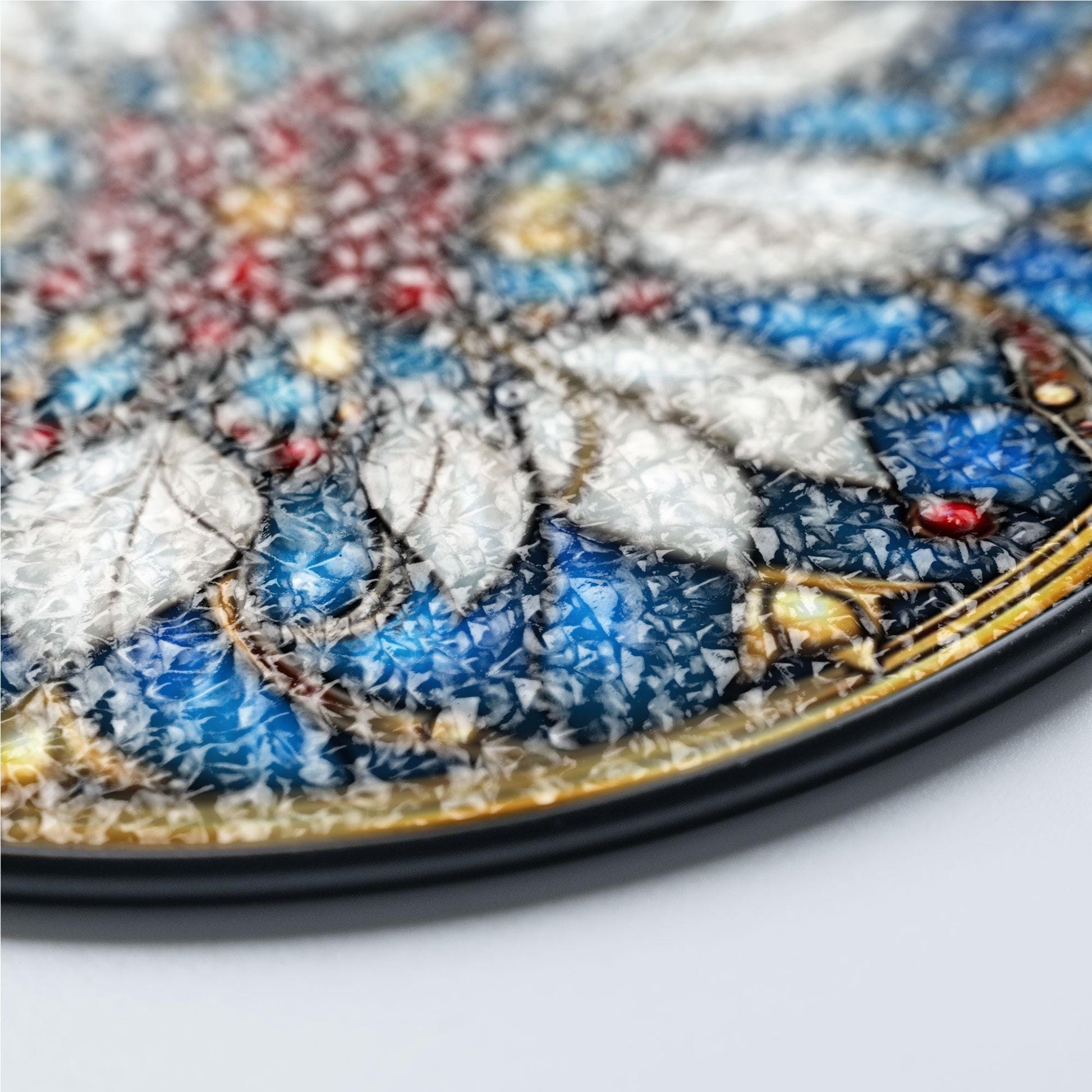 Floral Glass Suncatcher, Blue Mandala Window Hanging