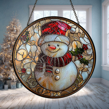 Snowman Stained Glass Suncatcher, Christmas Holiday Decor
