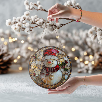 Snowman Stained Glass Suncatcher, Christmas Holiday Decor