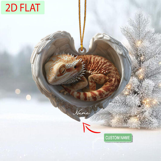 Custom Bearded Dragon Ornament – Personalized Name Angel Wings Pet Memorial, Lizard Lover Christmas Decor, Reptile Keepsake, 2D Flat Acrylic