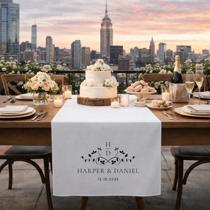 Custom Wedding Table Sign with Names, and Date Reception Decor, Bridal Table Cloth