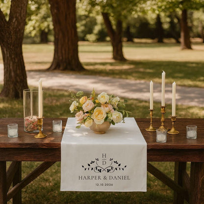 Custom Wedding Table Sign with Names, and Date Reception Decor, Bridal Table Cloth