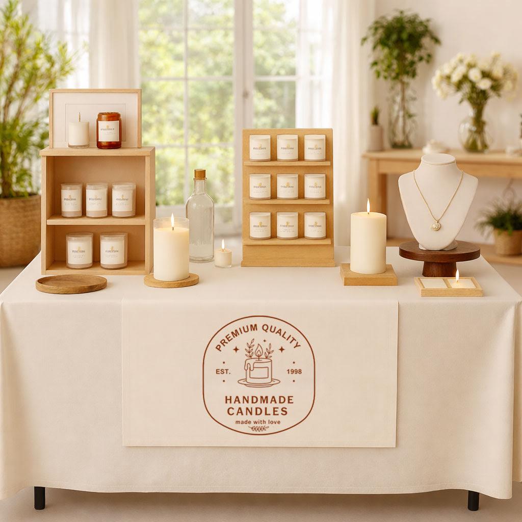 Custom Logo Table Runner, Personalized Linen Business Branding Cloth