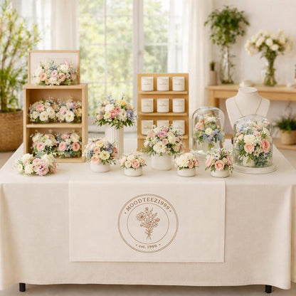 Custom Logo Linen Table Runner, Vendor Display, Business Branding