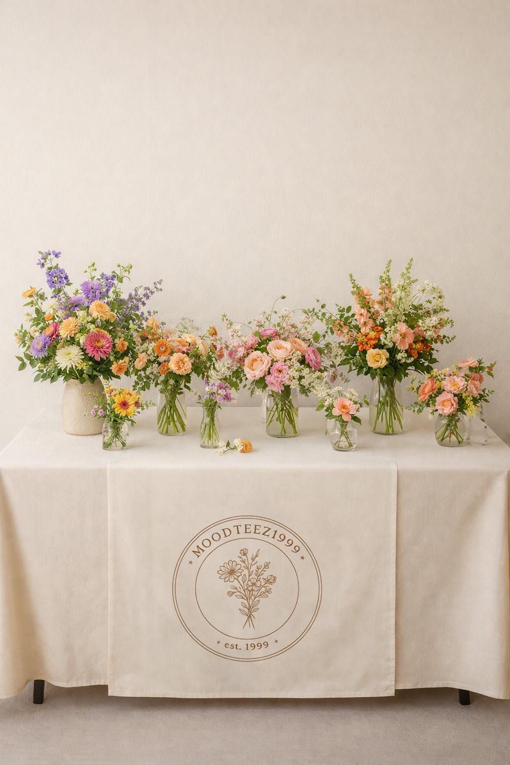 Custom Logo Linen Table Runner, Vendor Display, Business Branding