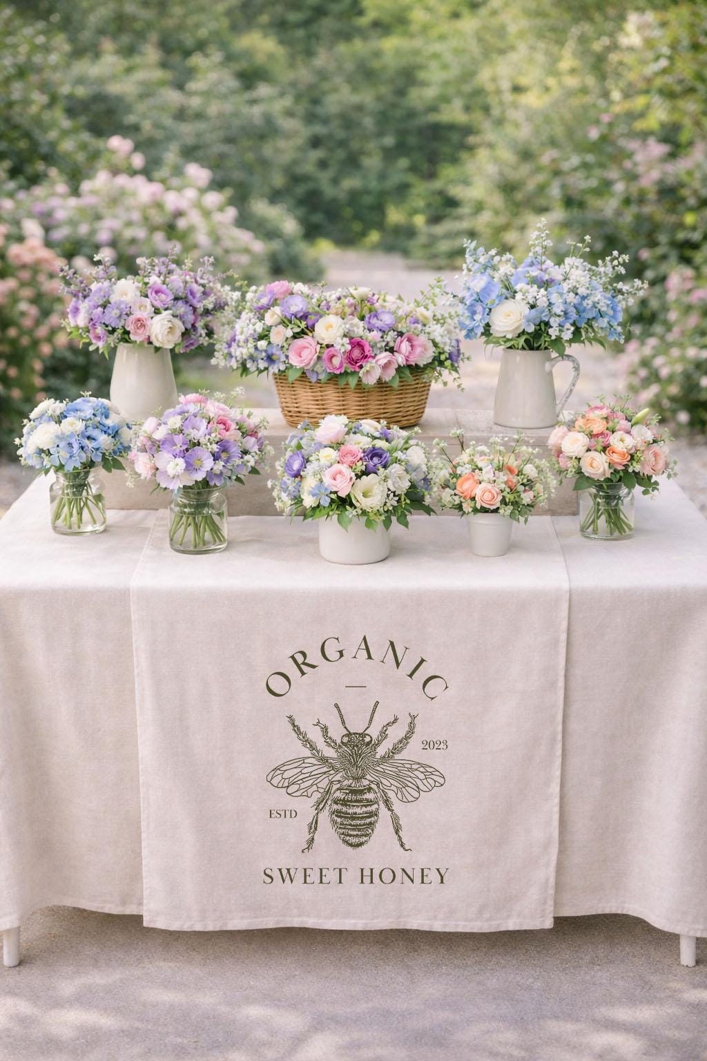 Custom Logo Linen Tablecloth, Rustic Market Table Cover, Farm Wedding Decor