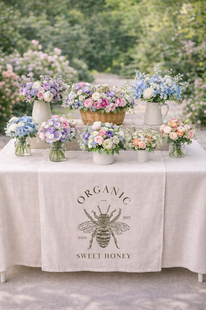 Custom Logo Linen Tablecloth, Rustic Market Table Cover, Farm Wedding Decor