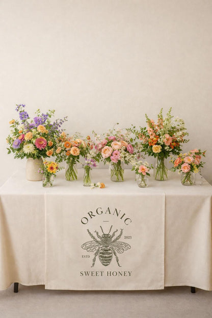 Custom Logo Linen Tablecloth, Rustic Market Table Cover, Farm Wedding Decor