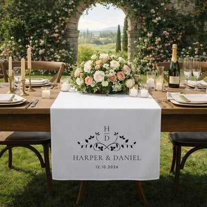 Custom Wedding Table Sign with Names, and Date Reception Decor, Bridal Table Cloth
