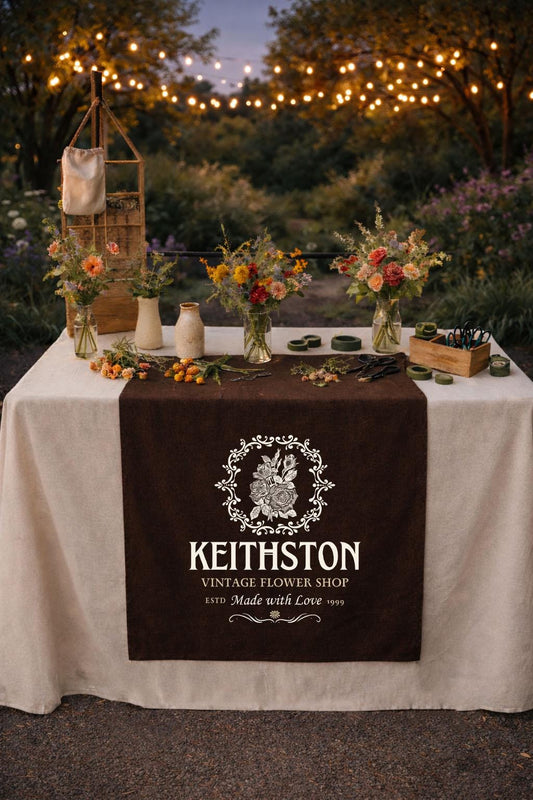 Custom Logo Linen Tablecloth, Rustic Market Table Cover, Farm Wedding Decor, Shop Branding