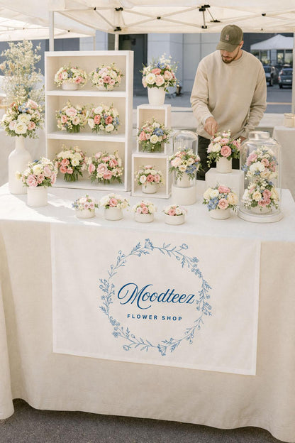 Custom Logo Linen Table Runner, Business Branding, Trade Show Decor
