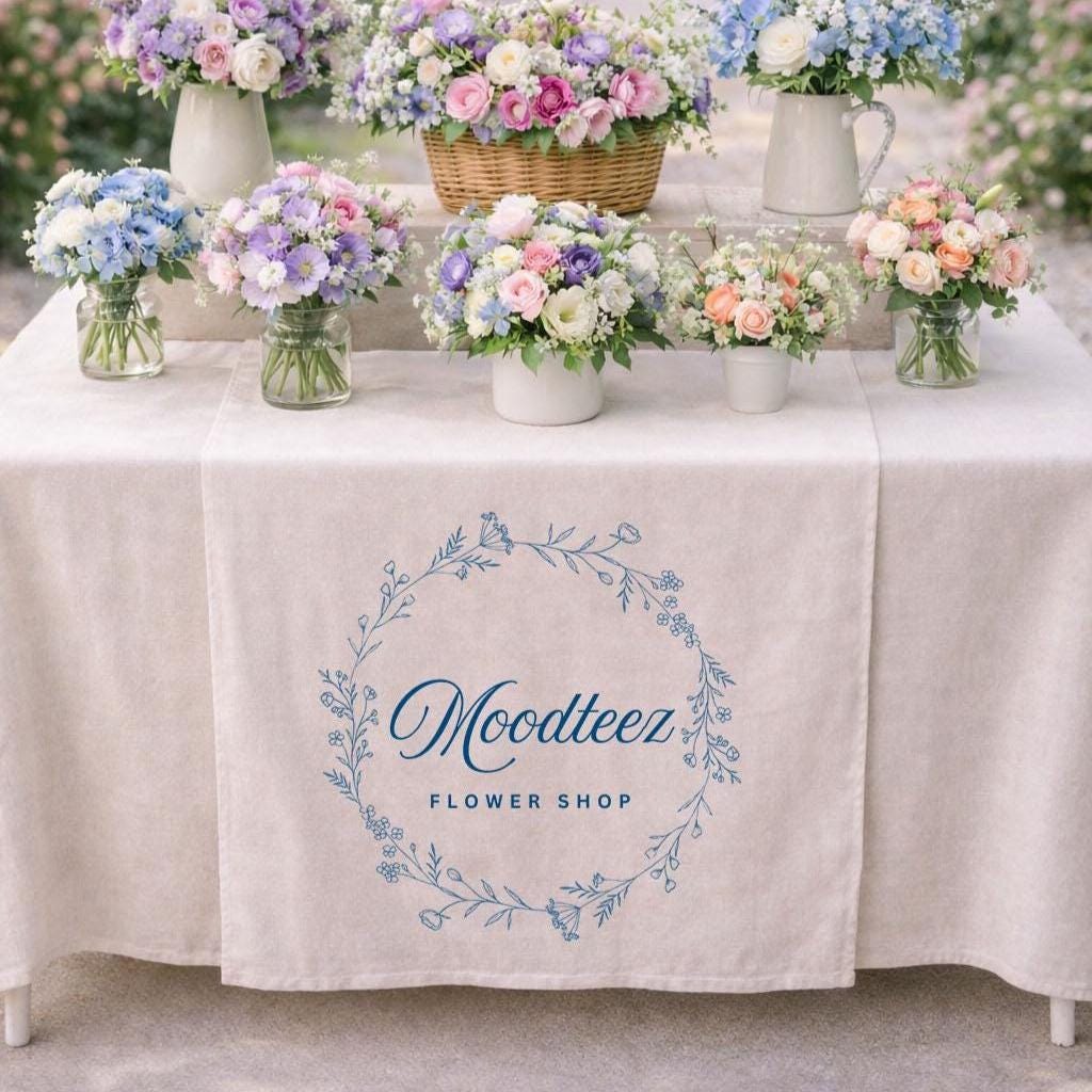Custom Logo Linen Table Runner, Business Branding, Trade Show Decor