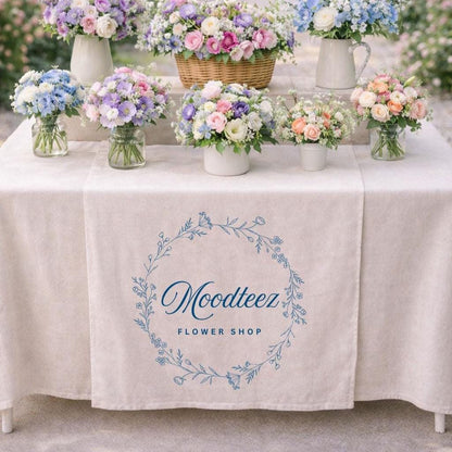 Custom Logo Linen Table Runner, Business Branding, Trade Show Decor