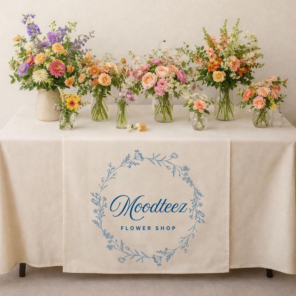 Custom Logo Linen Table Runner, Business Branding, Trade Show Decor