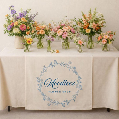 Custom Logo Linen Table Runner, Business Branding, Trade Show Decor