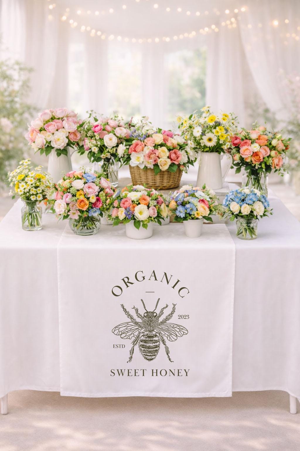 Custom Logo Linen Tablecloth, Rustic Market Table Cover, Farm Wedding Decor