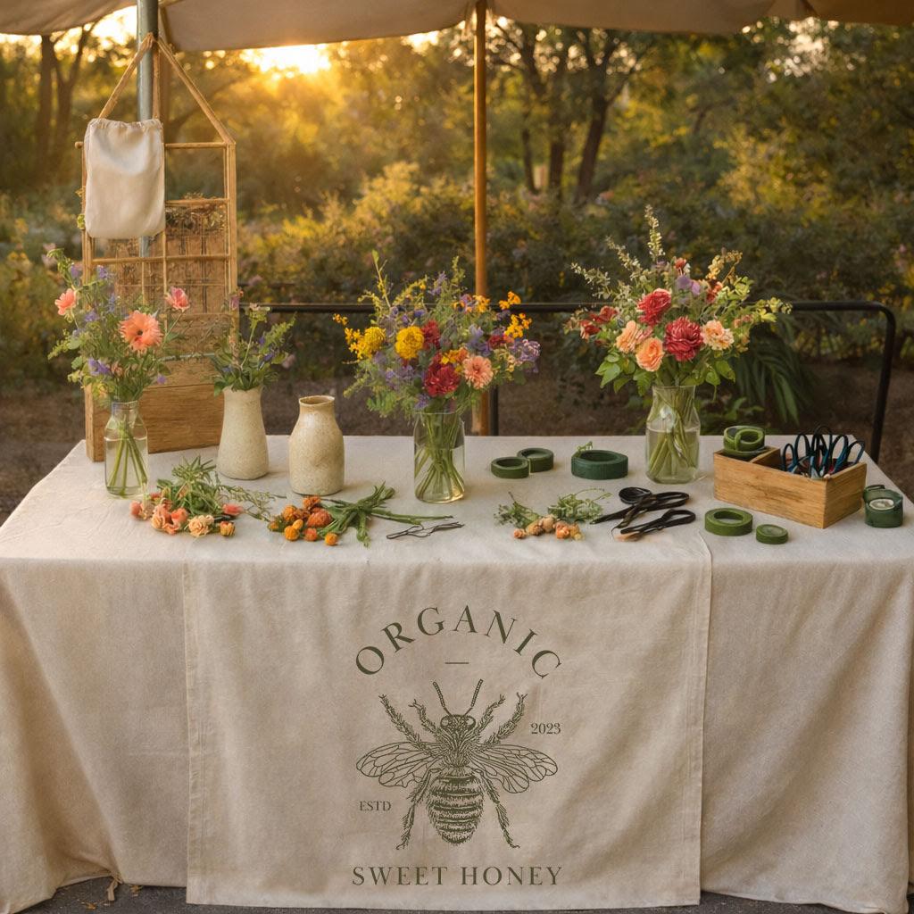 Custom Logo Linen Tablecloth, Rustic Market Table Cover, Farm Wedding Decor