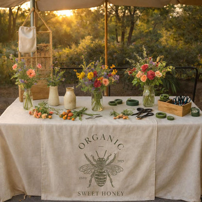 Custom Logo Linen Tablecloth, Rustic Market Table Cover, Farm Wedding Decor