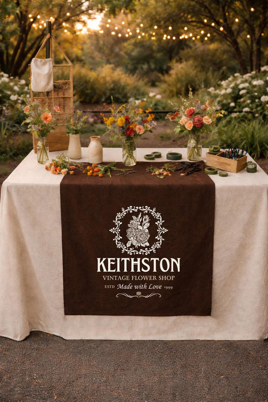 Custom Logo Linen Tablecloth, Rustic Market Table Cover, Farm Wedding Decor, Shop Branding