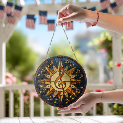 Stained Glass Sun Catcher, Celestial Music Notes Starry Decor, Gift for Music Lovers