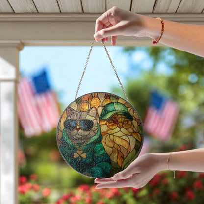 Stained Glass Cat Sun Catcher, Irish Window Decor, St Patrick Day Art, Cat Lover Gift
