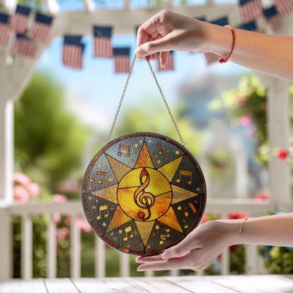 Stained Glass Sun Catcher, Music Notes Treble Clef Window Decor (4-7.8 inches)