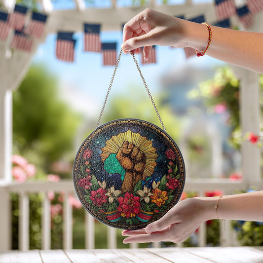 Black History Pride Stained Glass Suncatcher, Raised Fist Africa Art Decor