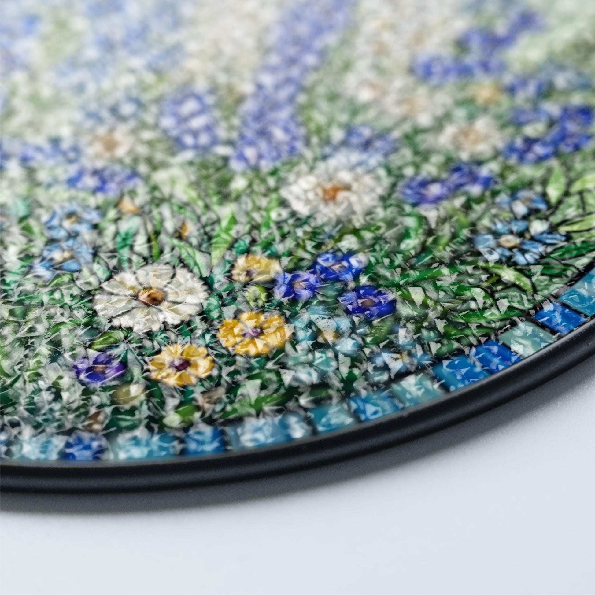 Stained Glass Floral Sun Catcher, Blue Wildflower Round Panel Decor