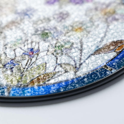 Round Floral Stained Glass Window Hanging Decor – Botanical Art Ornament