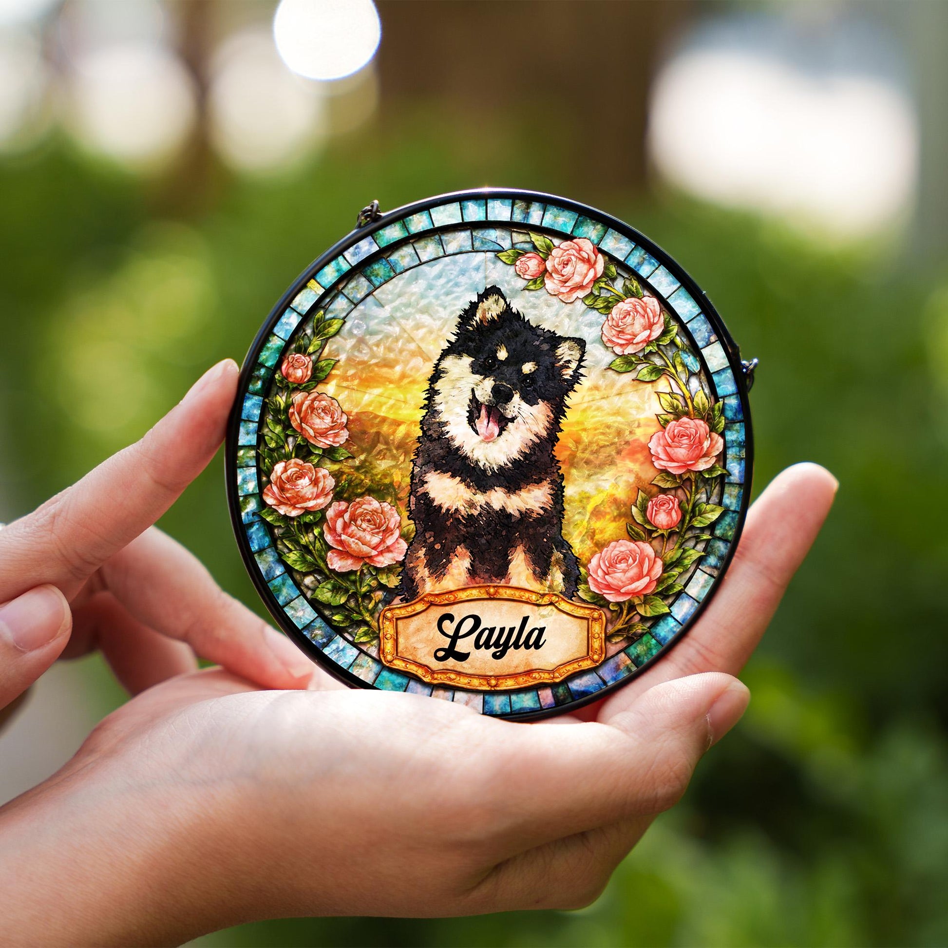 Personalized Dog Portrait Stained Glass Suncatcher, Custom Pet Memorial Stained Glass Photo Suncatcher, Dog Loss Keepsake, Pet Loss Gift