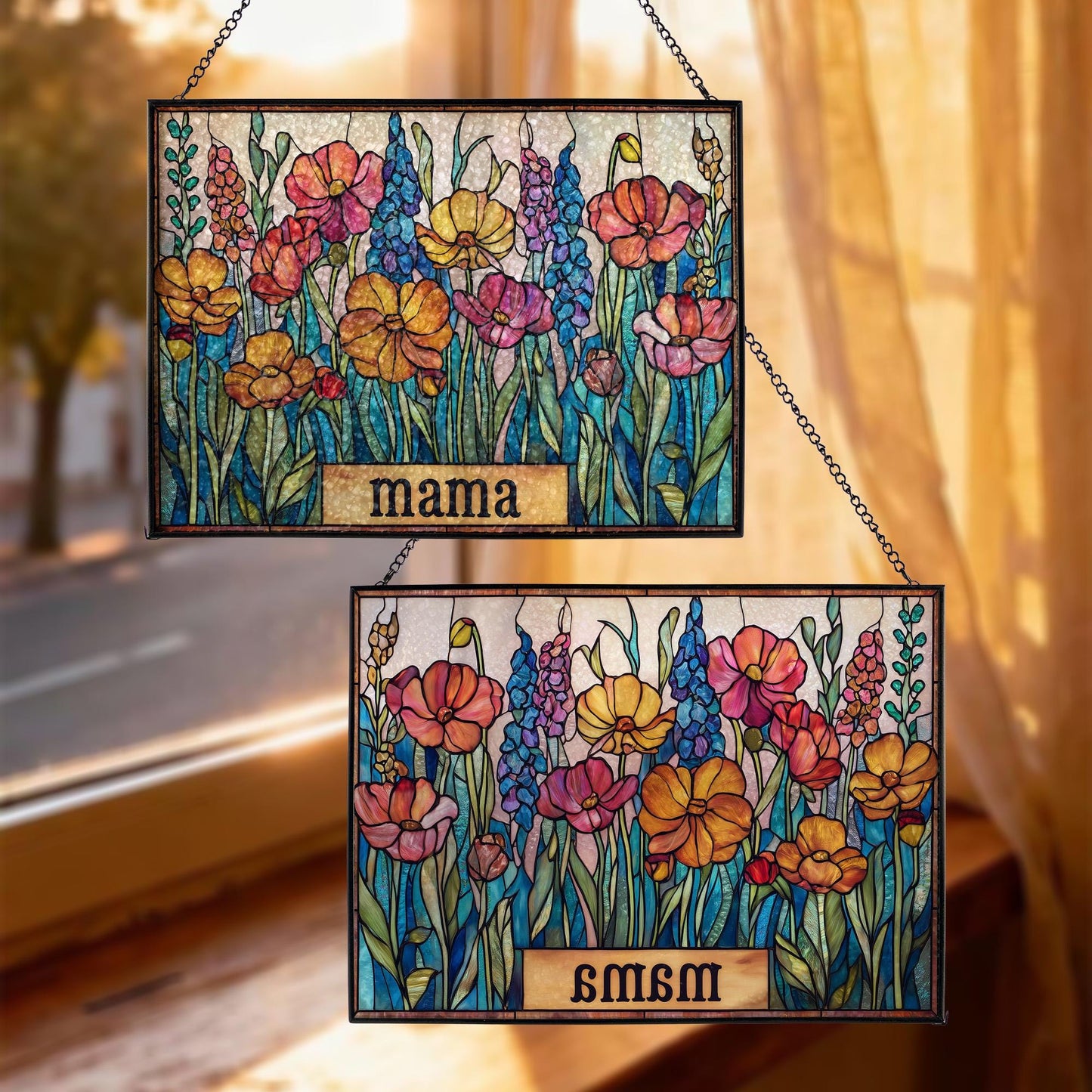 Personalized Mama Garden Suncatcher, Custom Mom Floral Stained Glass Art, Mother’s Day Gift for Mom Grandma, Grandma's Garden Gift