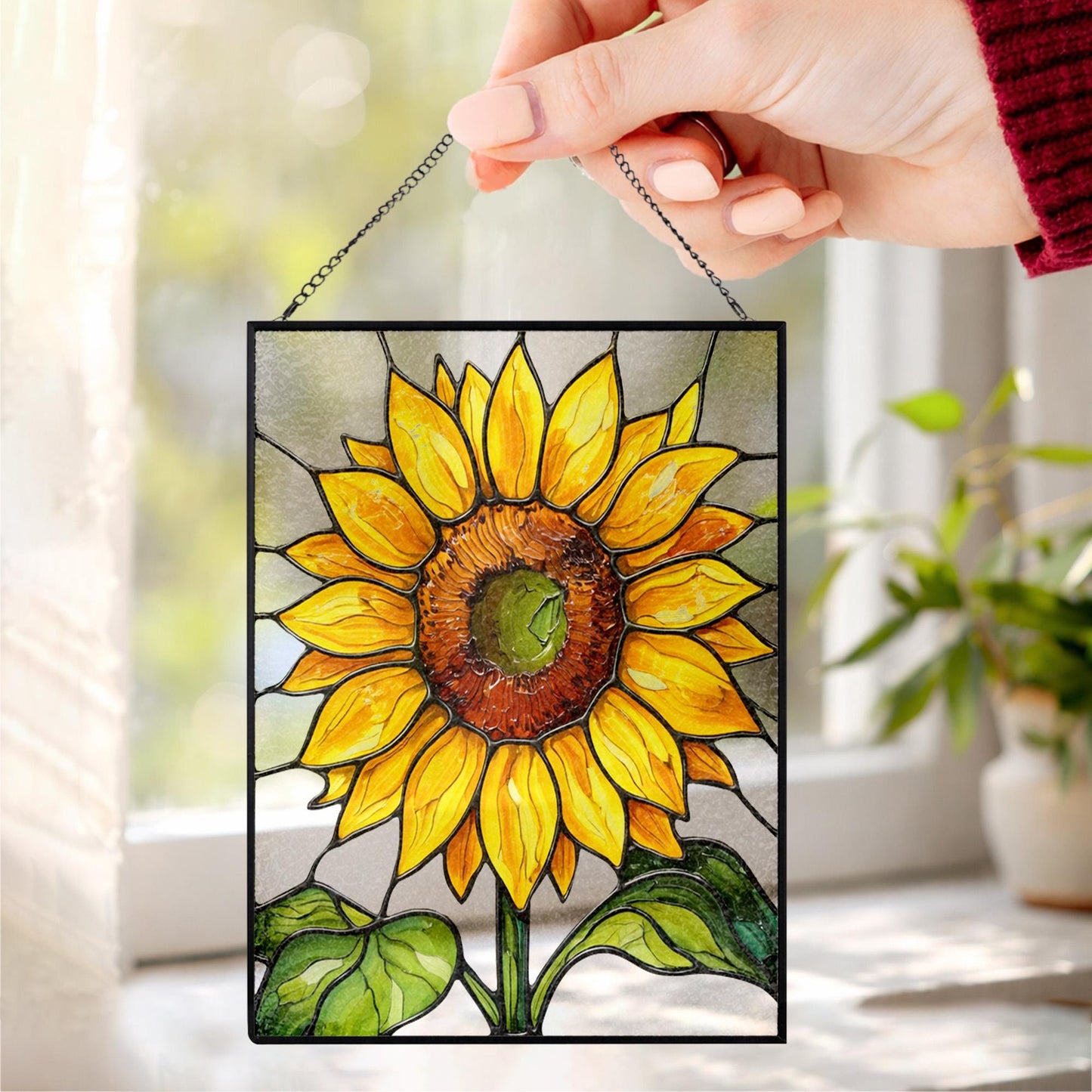 Sunflower Glass Window Hanging Gift for Mom, Handmade Window Decor, Bright Floral Hanging, Mother’s Day Gift Idea, Boho Home Gift