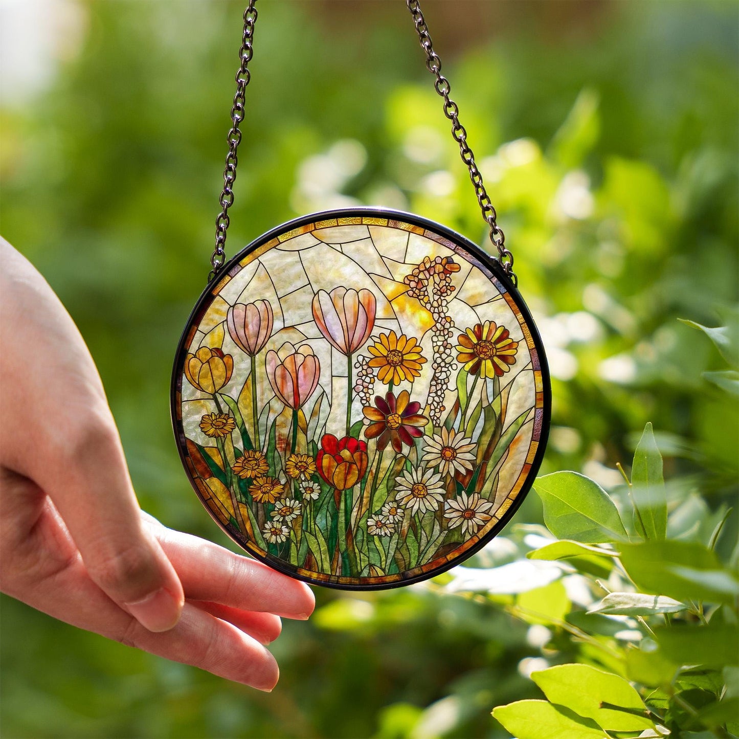 Floral Stained Glass Window Hanging, Wildflower Suncatcher Panel, Handmade Botanical Decor, Spring Flower Glass Art Gift
