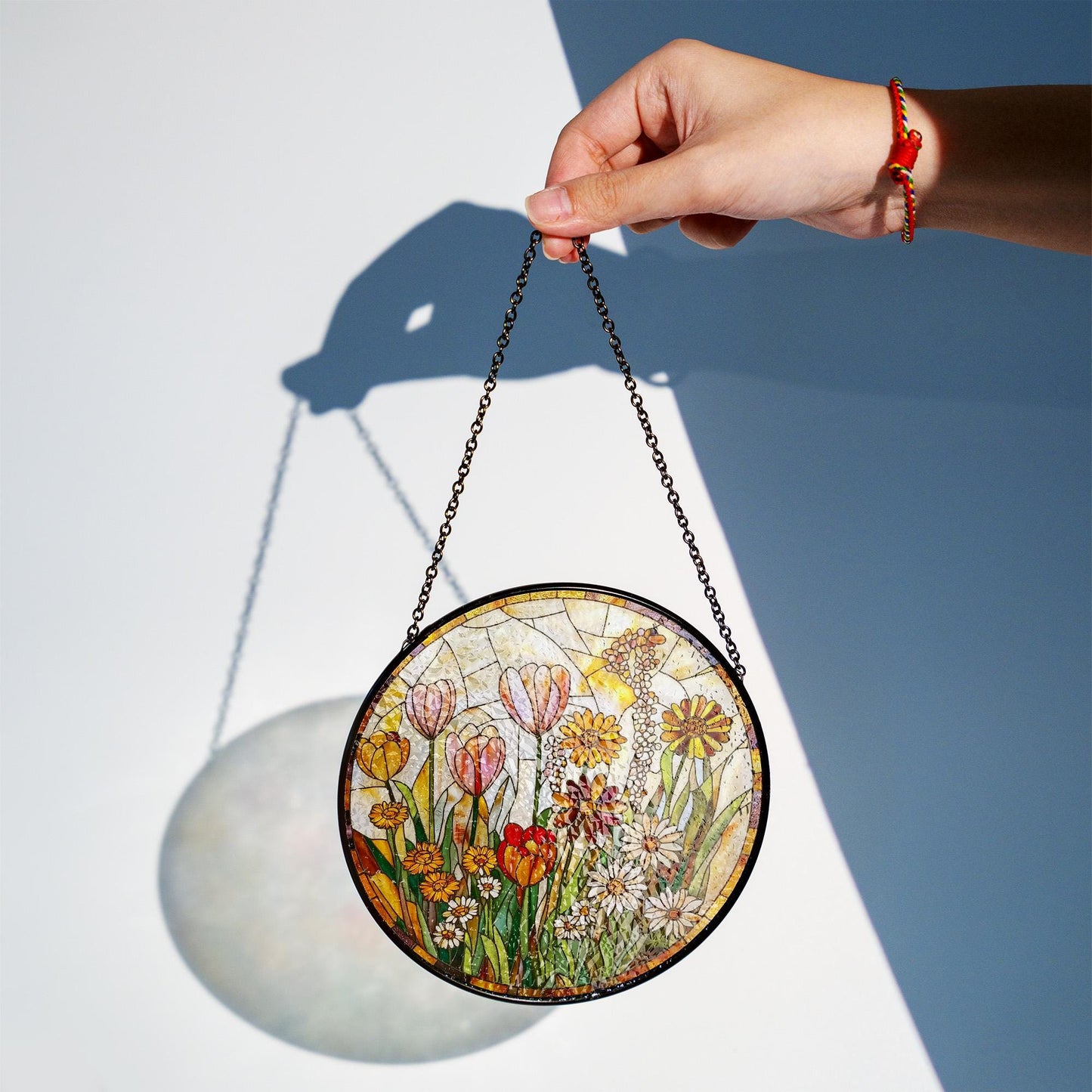 Floral Stained Glass Window Hanging, Wildflower Suncatcher Panel, Handmade Botanical Decor, Spring Flower Glass Art Gift