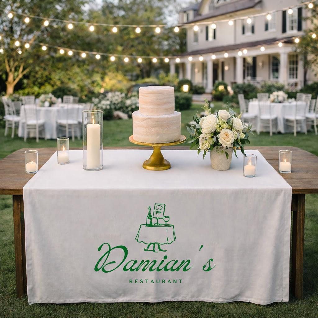Custom Table Runner with Logo, Personalized Wedding Table Decor, Linen Table Runner for Restaurant, Event Branding Table Cloth