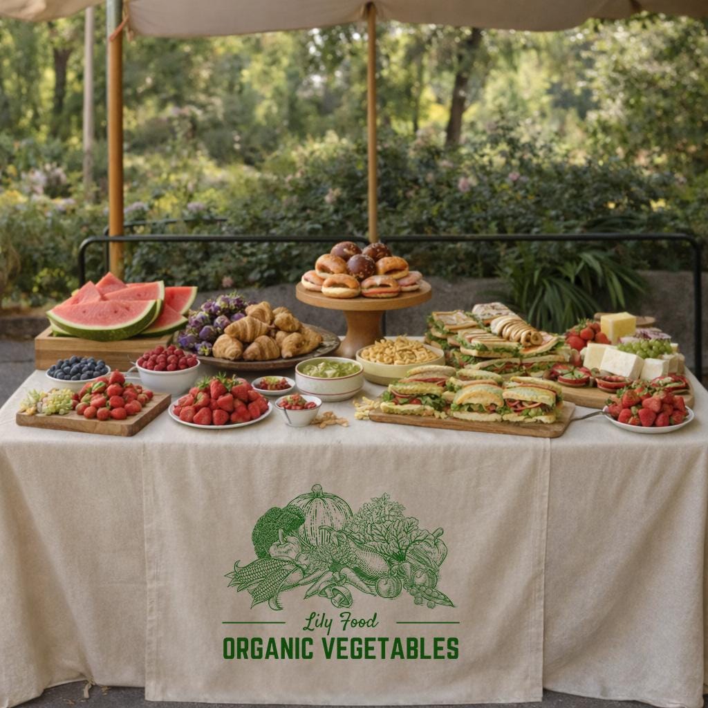 Custom Table Runner with Logo, Farmers Market Table Cover, Organic Food Stall Decor, Personalized Linen Table Runner for Business