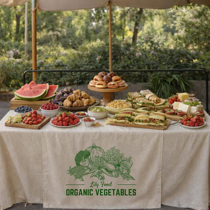 Custom Table Runner with Logo, Farmers Market Table Cover, Organic Food Stall Decor, Personalized Linen Table Runner for Business