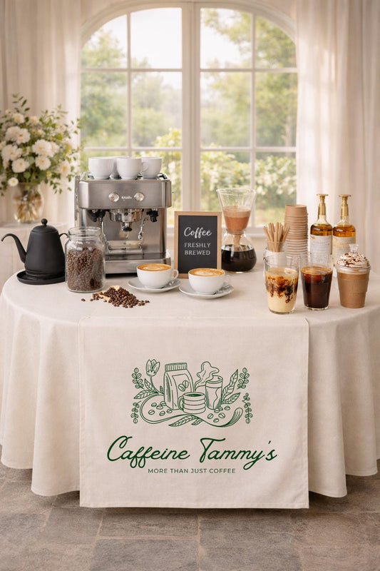 Custom Table Runner with Logo for Coffee Shop, Personalized Cafe Table Cover, Business Branding Table Runner, Event Display Decor