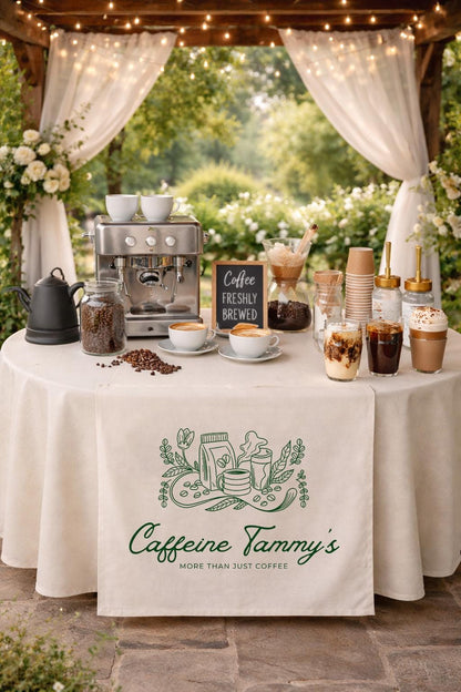 Custom Table Runner with Logo for Coffee Shop, Personalized Cafe Table Cover, Business Branding Table Runner, Event Display Decor