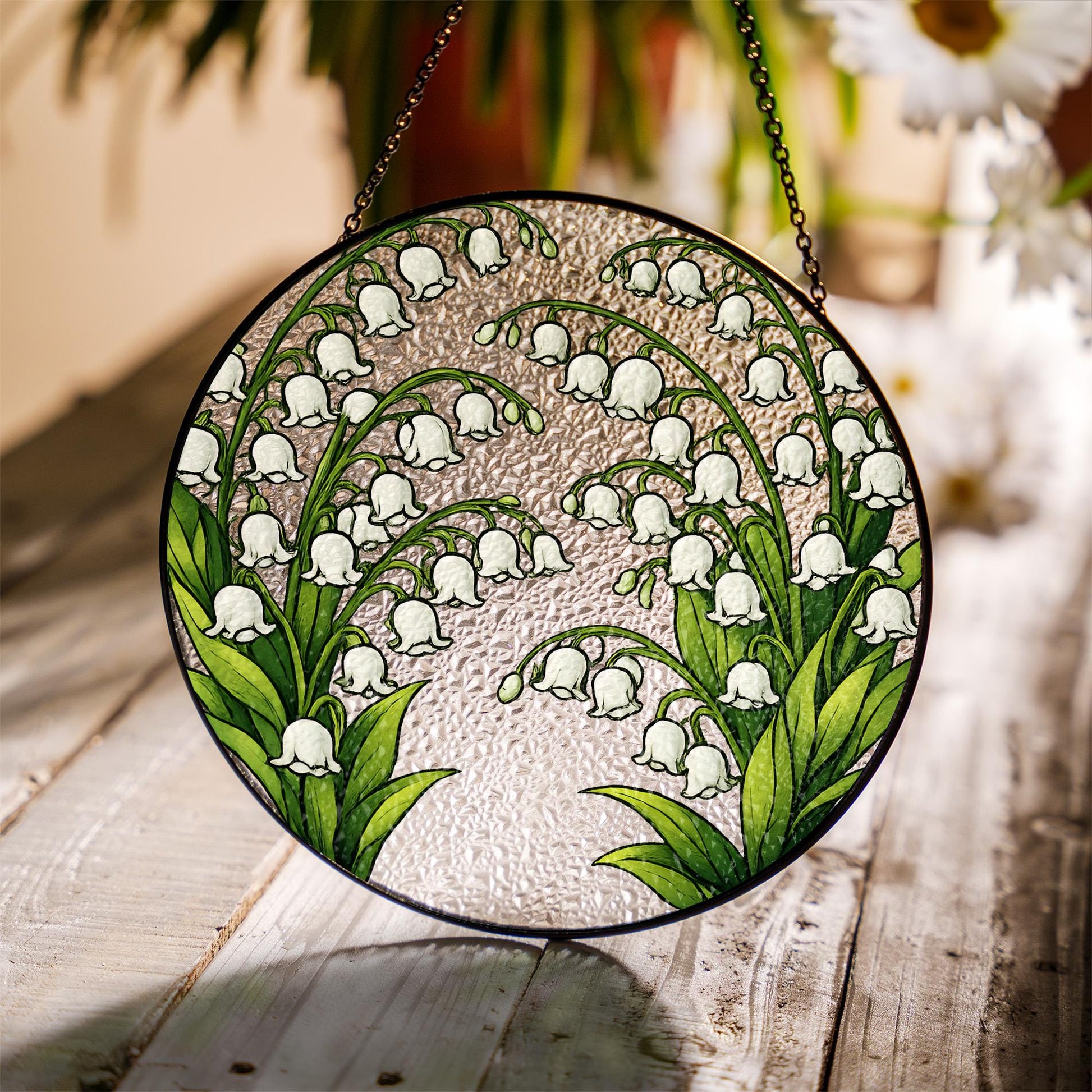 Lily of the Valley Stained Glass Window Hanging, Floral Suncatcher Panel, Botanical Decor, Spring Flower Glass Art Gift