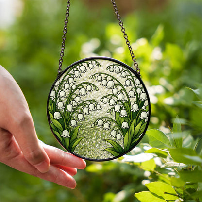 Lily of the Valley Stained Glass Window Hanging, Floral Suncatcher Panel, Botanical Decor, Spring Flower Glass Art Gift