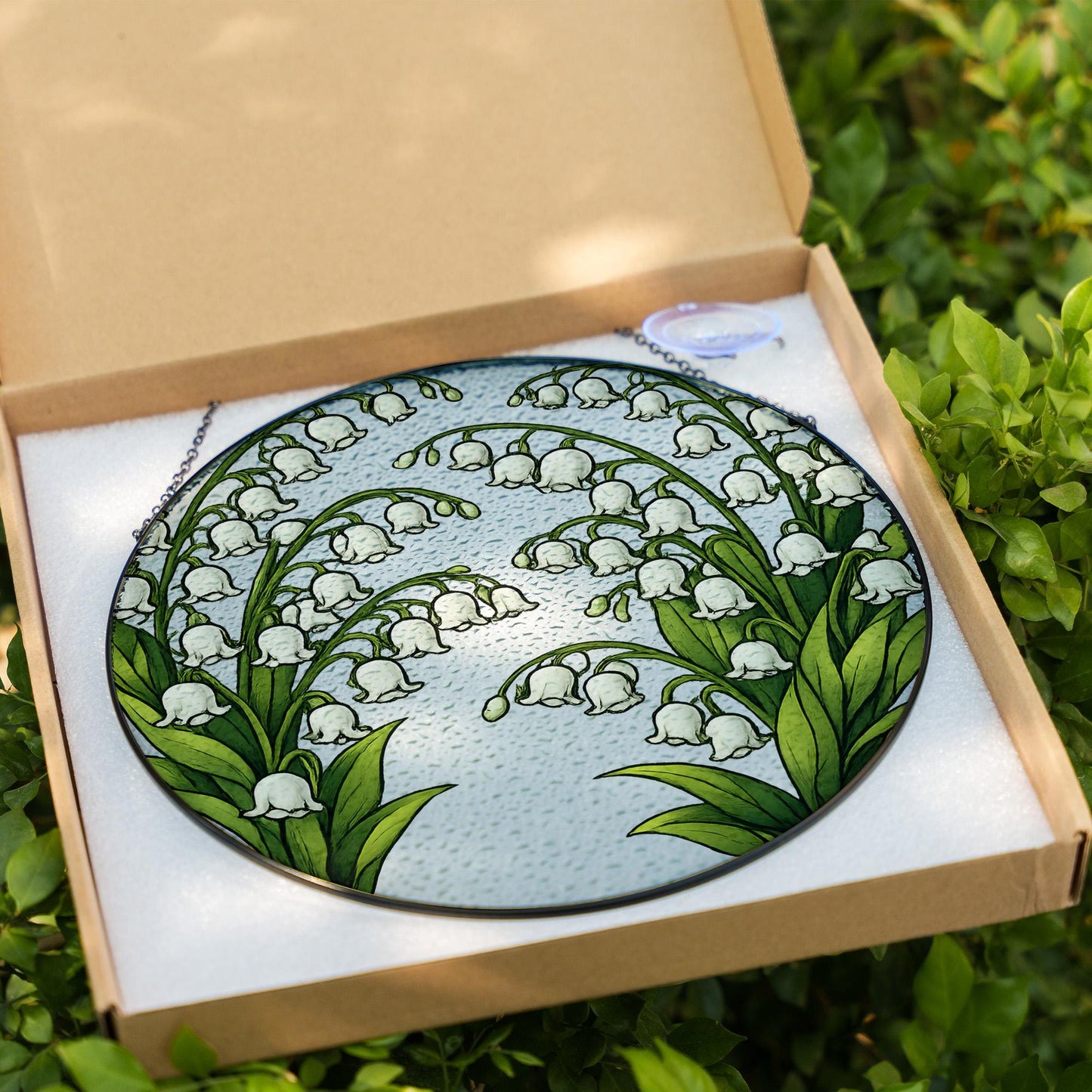 Lily of the Valley Stained Glass Window Hanging, Floral Suncatcher Panel, Botanical Decor, Spring Flower Glass Art Gift