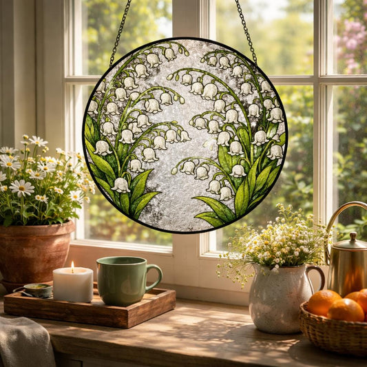 Lily of the Valley Stained Glass Window Hanging, Floral Suncatcher Panel, Botanical Decor, Spring Flower Glass Art Gift