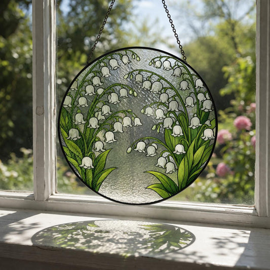 Lily of the Valley Stained Glass Window Hanging, Floral Suncatcher Panel, Botanical Decor, Spring Flower Glass Art Gift
