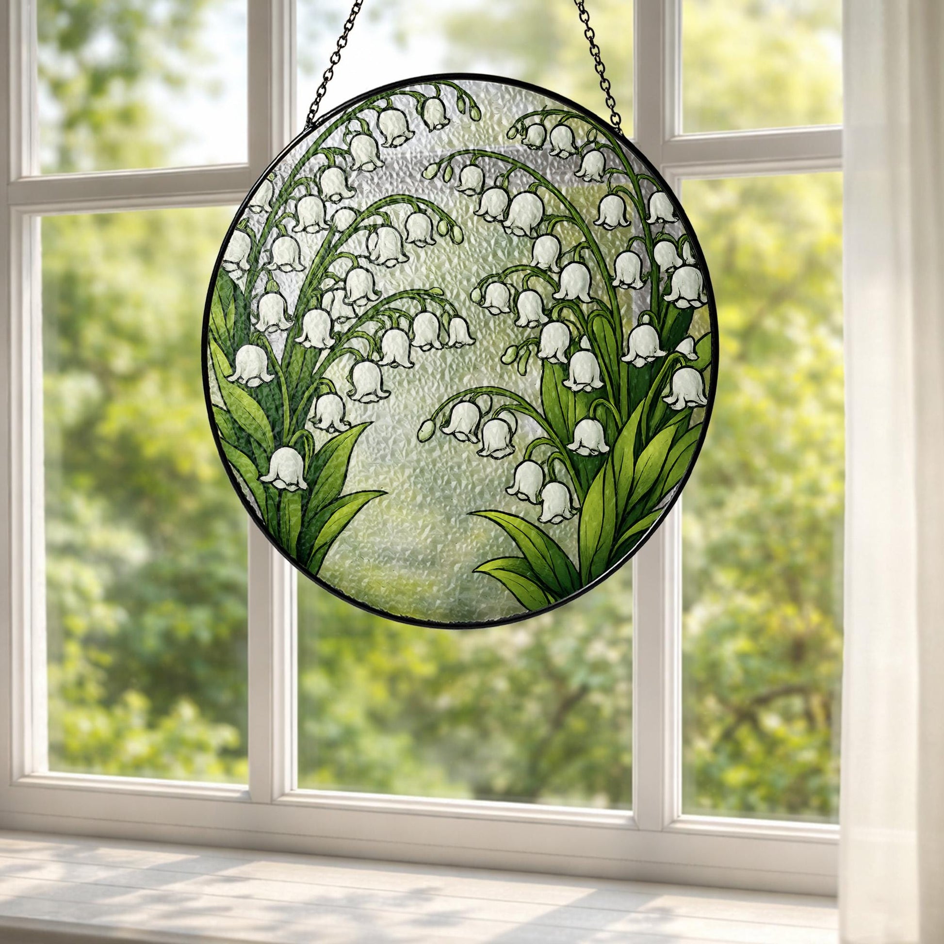 Lily of the Valley Stained Glass Window Hanging, Floral Suncatcher Panel, Botanical Decor, Spring Flower Glass Art Gift