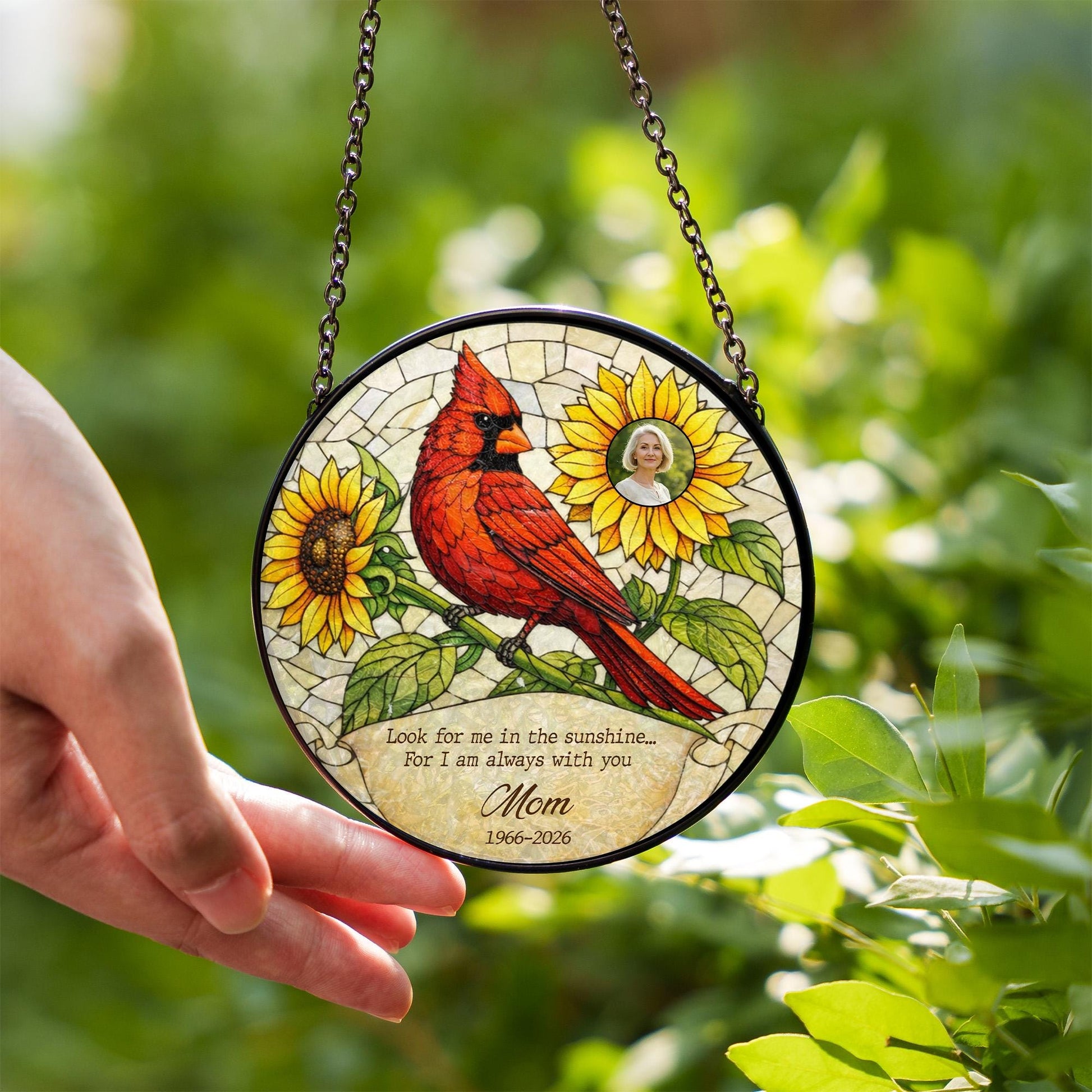 Cardinal Memorial Stained Glass Window, Sympathy Gift with Photo, Personalized Remembrance Window Hanging, In Loving Memory Gift