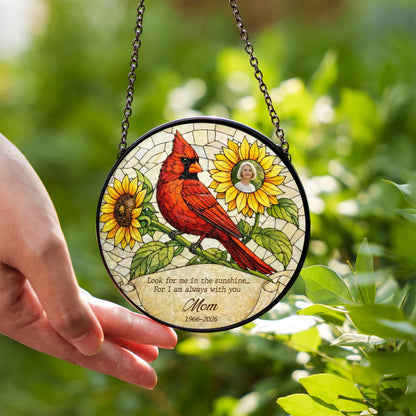 Cardinal Memorial Stained Glass Window, Sympathy Gift with Photo, Personalized Remembrance Window Hanging, In Loving Memory Gift
