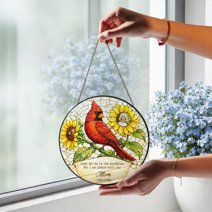 Cardinal Memorial Stained Glass Window, Sympathy Gift with Photo, Personalized Remembrance Window Hanging, In Loving Memory Gift