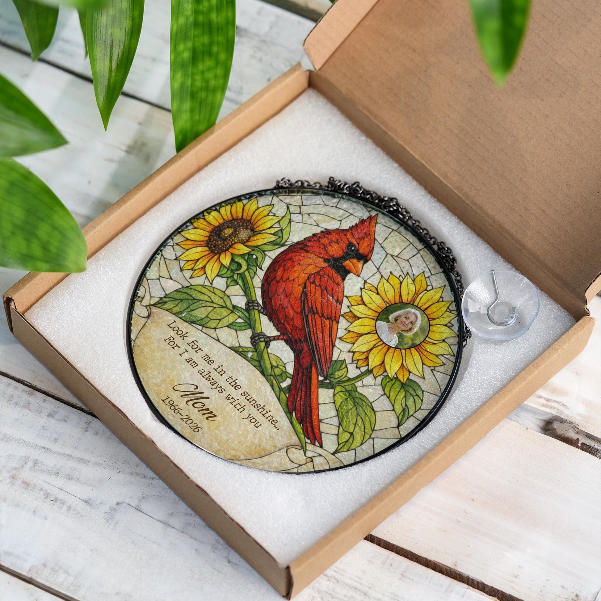 Cardinal Memorial Stained Glass Window, Sympathy Gift with Photo, Personalized Remembrance Window Hanging, In Loving Memory Gift